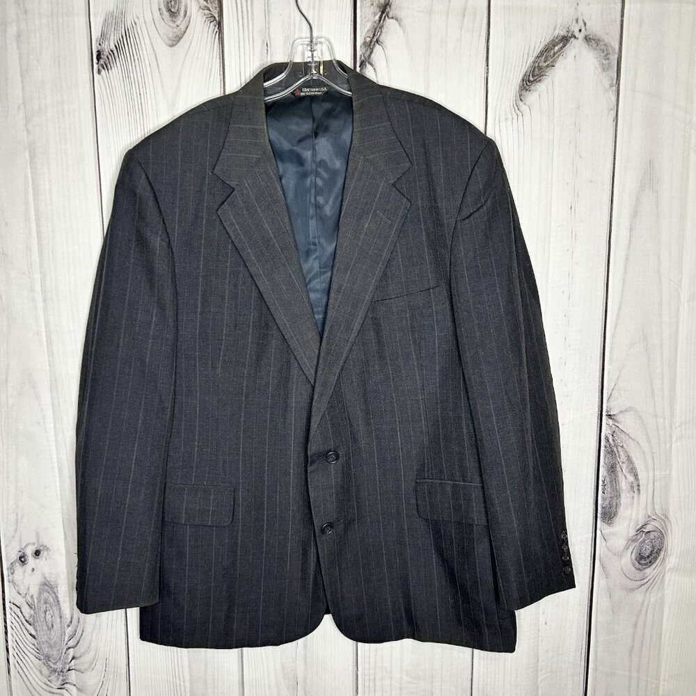 Hardwick Clothes Sport Coat Blazer Mens 44R Dark Gray Thin Striped USA